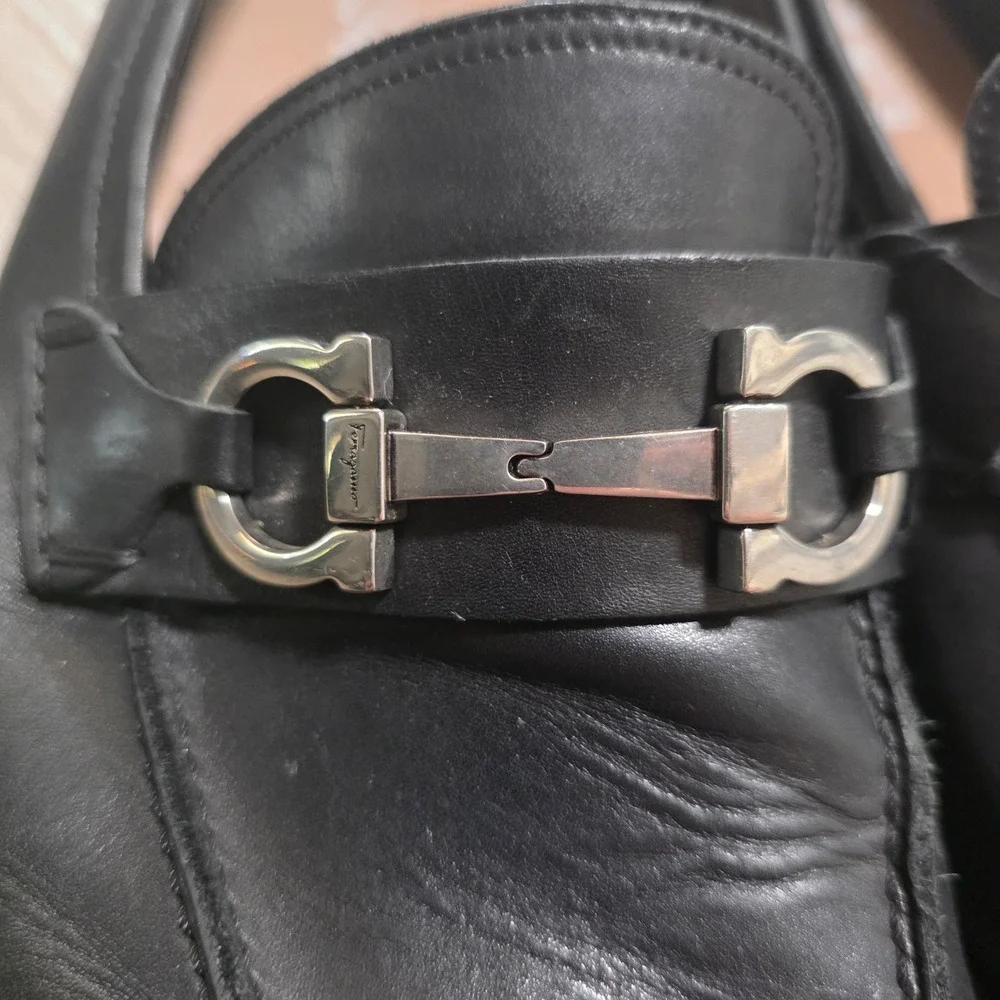 Salvatore Ferragamo Mens 11.5 2E Black Leather Gancini Bit Loafers Made in Italy